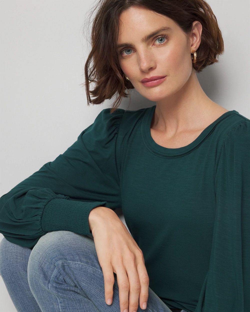 Long Sleeve Tee with Smocked Cuffs | White House Black Market